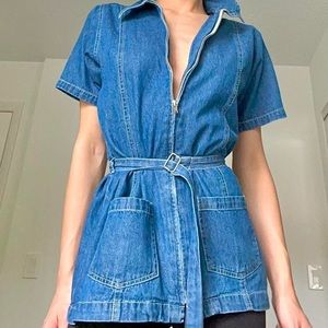 🤎VINTAGE SHORT SLEEVE DENIM BELETED ZIP UP TOP🤎